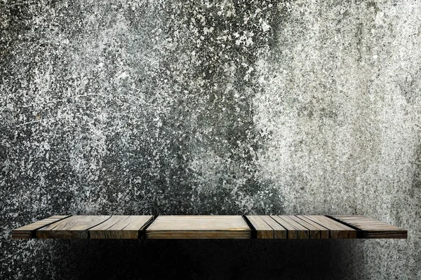 Espositore Mensola Legno Vuoto Grungy Muro Cemento Esposizione Del Prodotto — Foto Stock