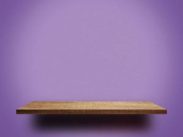 Estante Madera Vacío Pared Cemento Púrpura — Foto de Stock
