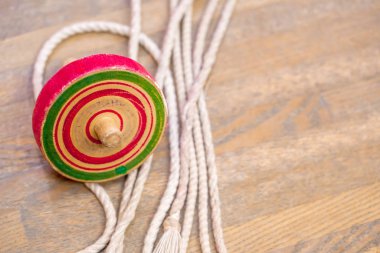 Colorful Japanese vintage wooden spinning top toys