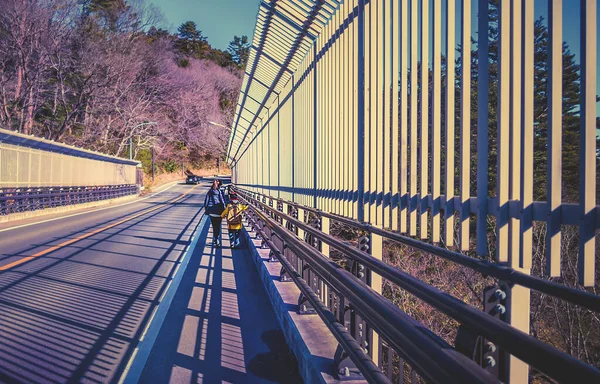 Famille Marche Sur Pont Autoroutier Sendai Japon — Photo