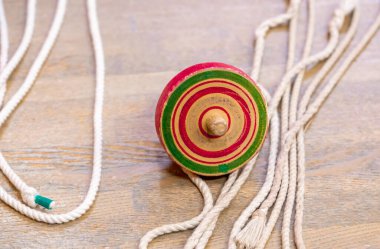 Colorful Japanese vintage wooden spinning top toys