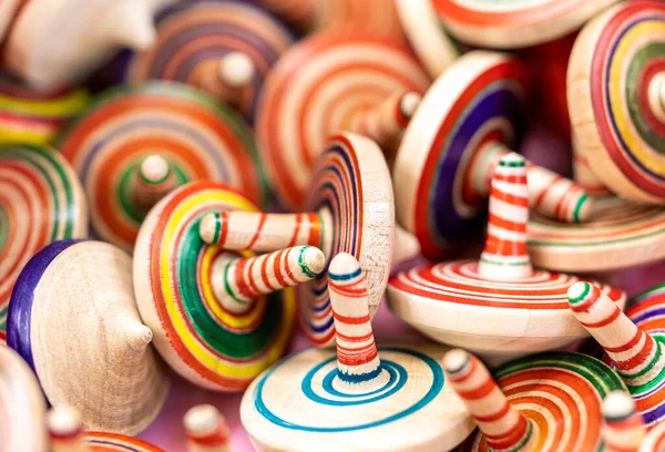 Colorful Japanese Vintage Wooden Spinning Top Toys — Stock Photo, Image