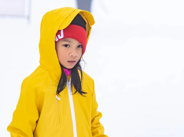 Portrait Asian Kid Gril Yellow Winter Clothing — Stock Photo, Image