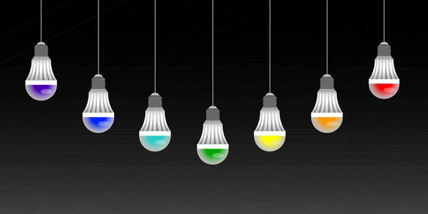 Guirlande de lampes LED colorées sur un fond rayé noir — Image vectorielle