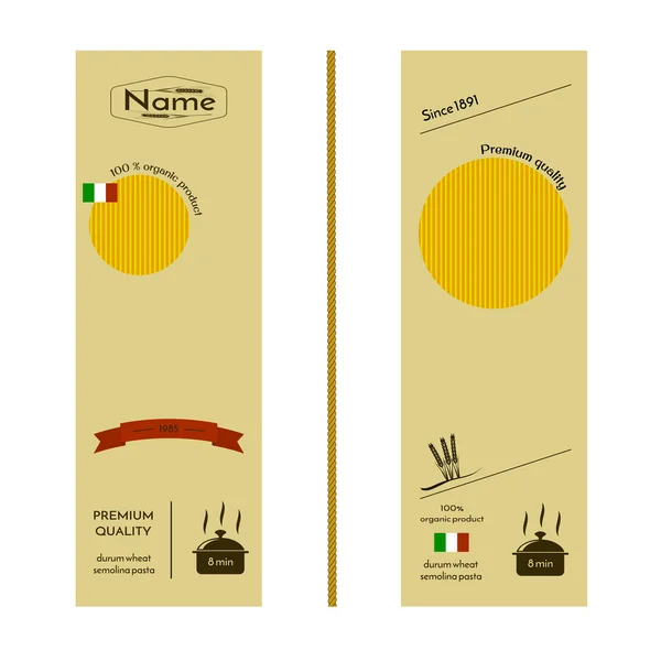 Imagen espigas de trigo y logotipo del producto ecológico en el envase de espaguetis o en otras pastas — Vector de stock