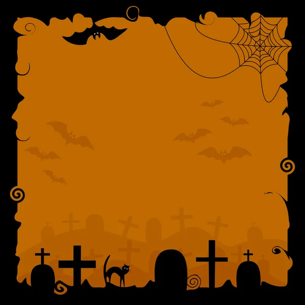 Хэллоуин фон с силуэтами летучих мышей, паутины и надгробия — стоковый вектор
