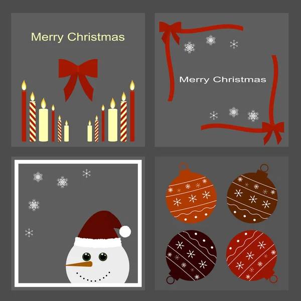 Set van Kerstmis pictogrammen - kaarsen, bogen, sneeuwpop, sneeuwvlokken, kerstballen — Stockvector
