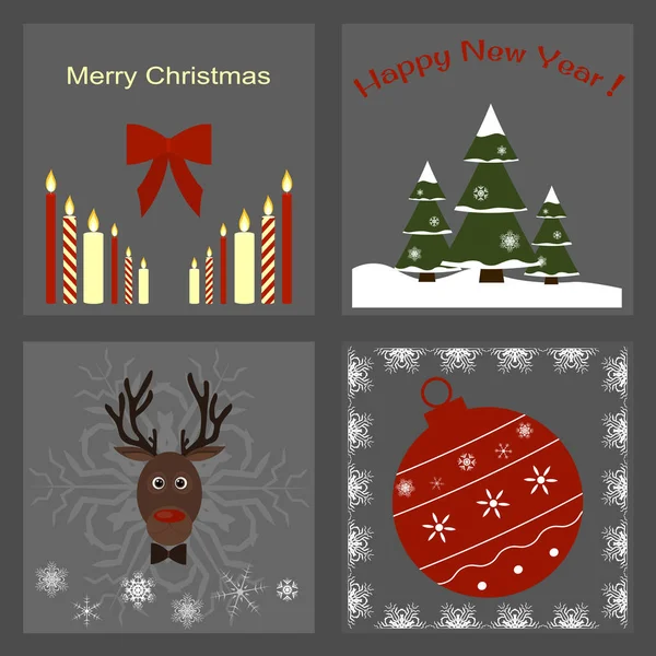 Zestaw ikon Boże Narodzenie - Jeleń, bombki, drzew, świece — Wektor stockowy