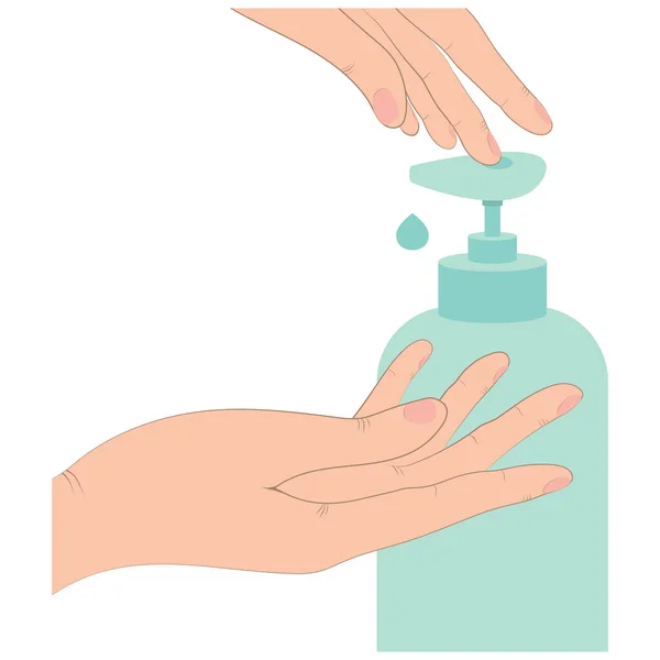 Sıvı Sabunla Ellerini Yıkamanın Gösterimi — Stok Vektör