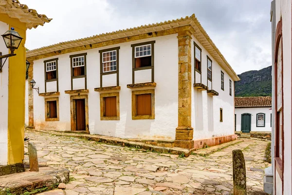 Streets Old Historic City Tiradentes Houses Colonial Architecture Stone Paving — Stockfoto