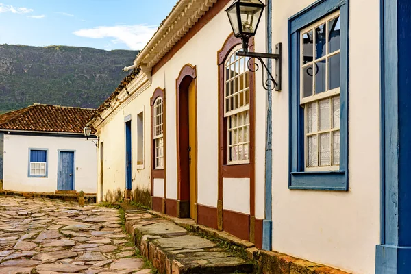 Calles Fachadas Antigua Histórica Ciudad Tiradentes Con Sus Casas Arquitectura —  Fotos de Stock
