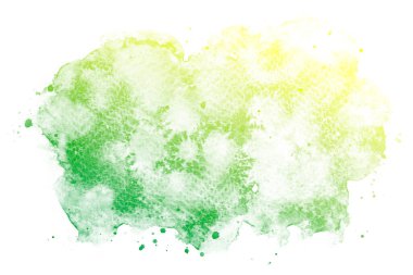 Beyaz arkaplanda soyut yeşil ve sarı suluboya dokuyucu.