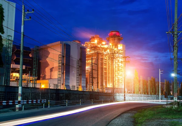 Glow light of petrochemical industry on sunset, soft focus