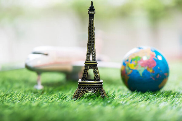 Eiffel tower  plane  worldand travel concept