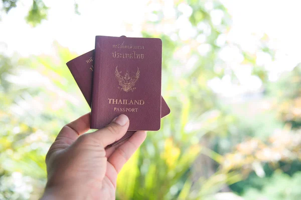 Livro Passaporte Sobre Fundo Bokeh Tailândia Passaporte — Fotografia de Stock