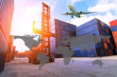 Business Logistics concept, Global business connection technology interface global partner connection of Container Cargo freight ship for Logistic Import Export background clipart