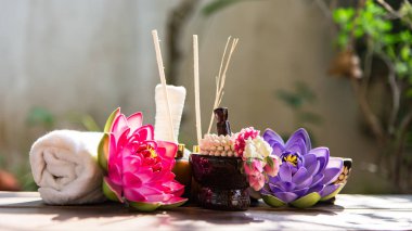 Spa Masaj sıkıştırma topları, bitkisel topu ve tedavi spa, Tayland, odağı seçin