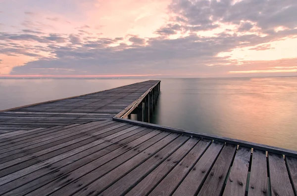 Puente Madera Mar Atardecer — Foto de Stock