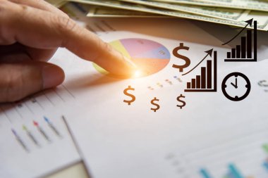 İş kavramı ile para ve belgeler grafik, rapor Finans