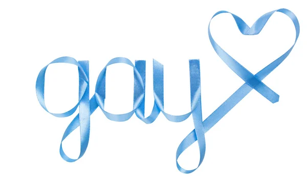 Word gay écrit cadeau ruban bleu coeur — Photo