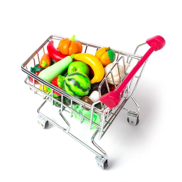 Shopping cart with fruits and vegetables isolated — Stock Photo, Image