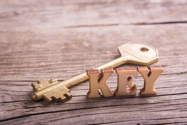 word key made of wooden letters with a key