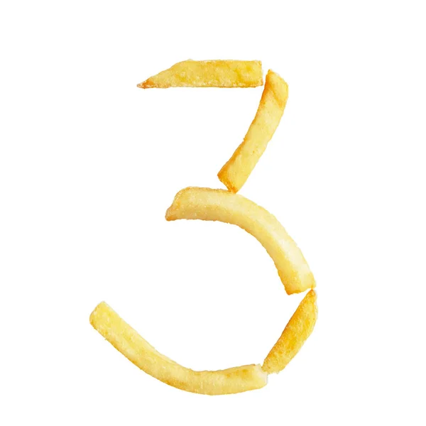 Numero tre 3 simbolo è fatto di patatine fritte — Foto Stock