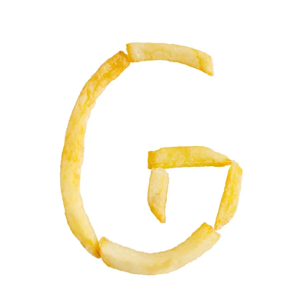 Hasábburgonya gyártott G betű — Stock Fotó