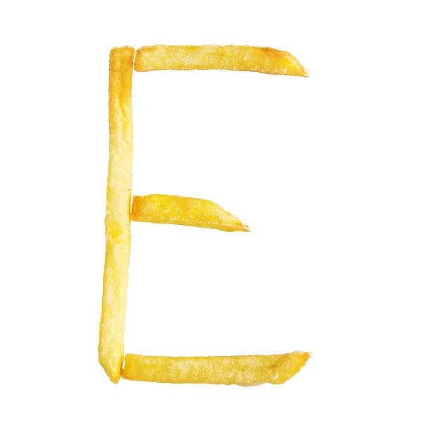 Carta E feita de batatas fritas — Fotografia de Stock