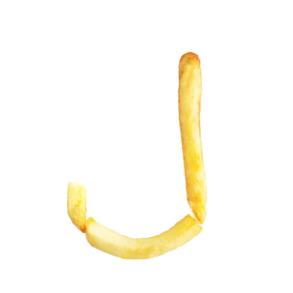 Carta J feita de batatas fritas — Fotografia de Stock