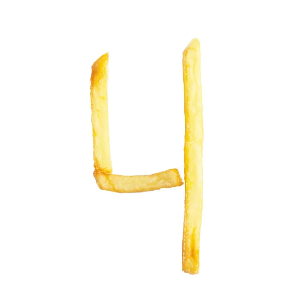 Number four 4 symbol is made of French fries — Stock Photo, Image