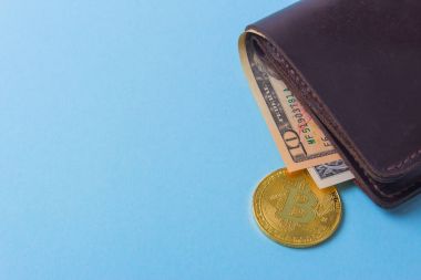 Jeton bitcoin ve Doları banknot ile cüzdan