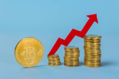 Büyüyen bitcoin kadar bir yığın büyüyor ve ok grafiği