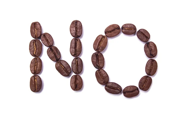 Ordet nej av kaffebönor isolerad på vit bakgrund — Stockfoto