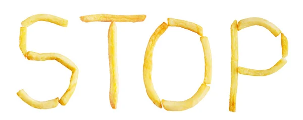 Word STOP of French fries isolated on white background — Stock Photo, Image