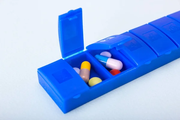Boxes for pills on the days of the week or the order of dosage — Stock Photo, Image