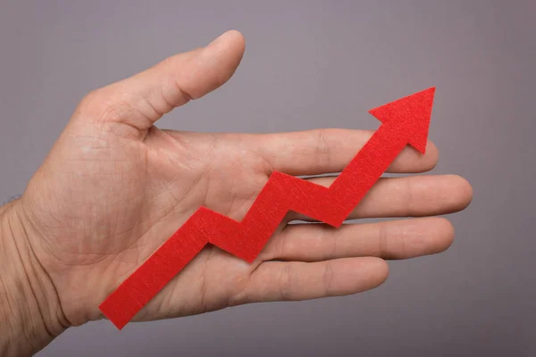 Graph Chart Growing Hand Success Your Hands Red Arrow Man — Stock Photo, Image