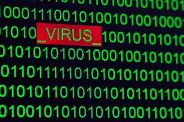 Siyah bir backgr yeşil renk bir ikili kod word virüs