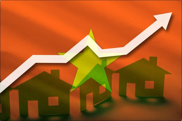 Flaga Wietnamu i wzrost cen nieruchomości. Wynajem — Zdjęcie stockowe