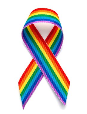 LGBT gökkuşağı kurdelesi gurur sembolü. Homofobiyi bırak. Beyaz bir arkaplanda izole edilmiş