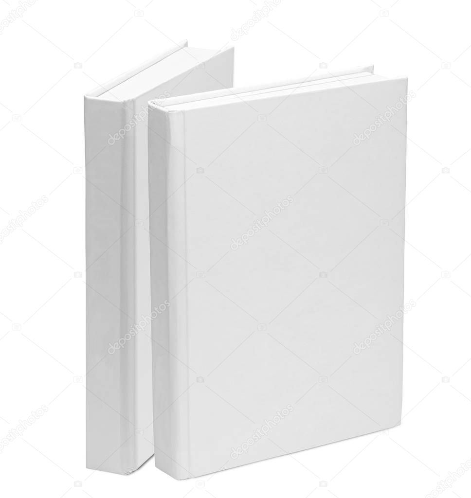 Two books. White paper book blank template isolated on white background. mock-up
