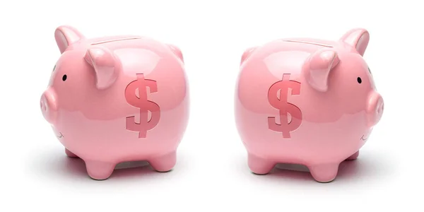 粉红小猪银行与美元符号隔离在一个白色的背景。如何省钱的概念 — 图库照片