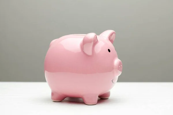 Pink piggy bank on a gray background — Stock Photo, Image