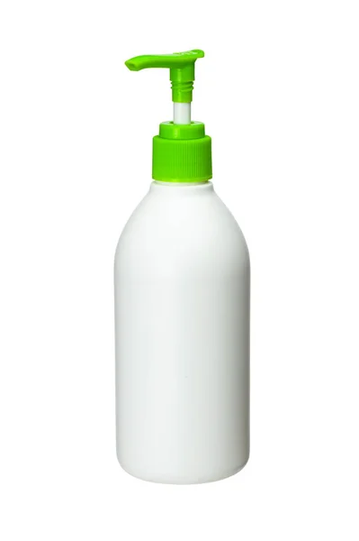 Vloeibare zeep in plastic witte fles geïsoleerd op witte achtergrond — Stockfoto