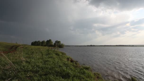 herbe verte dans le lac ondules.la lumière brille sur les vagues du lac .