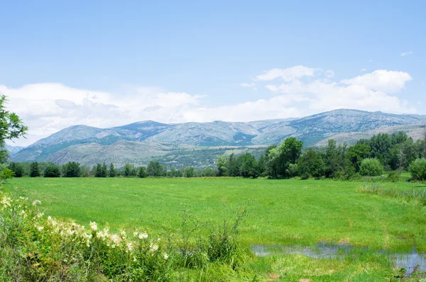 Krajobraz Pirenejów i pola — Zdjęcie stockowe