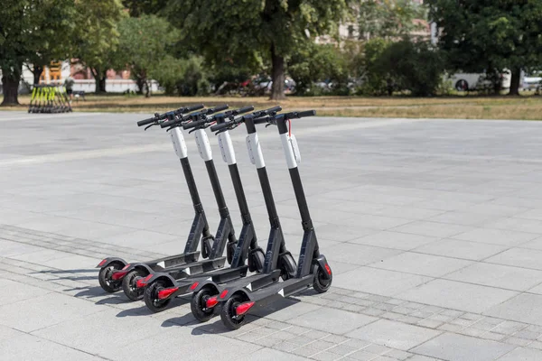 Wroclaw, POLAND - August 12, 2019: Electric scooter rental in the city. Summer day — ストック写真