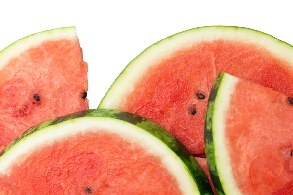Skivad vattenmelon isolerad på vit bakgrund. Ovanifrån, sommar eller mat koncept — Stockfoto