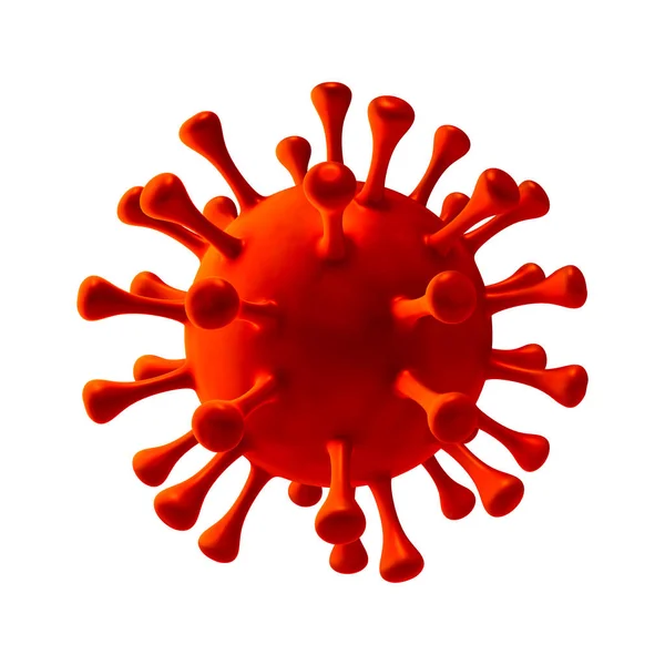 Modelo de cepas de virus rojos de coronavirus u otro virus aislado en el fondo blanco. El concepto de la epidemia del Covidio. Virus del microscopio 2019-nCov. Renderizado 3D — Foto de Stock