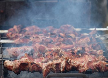 Kış aylarında kömürlerin üzerine Kebap pişirme